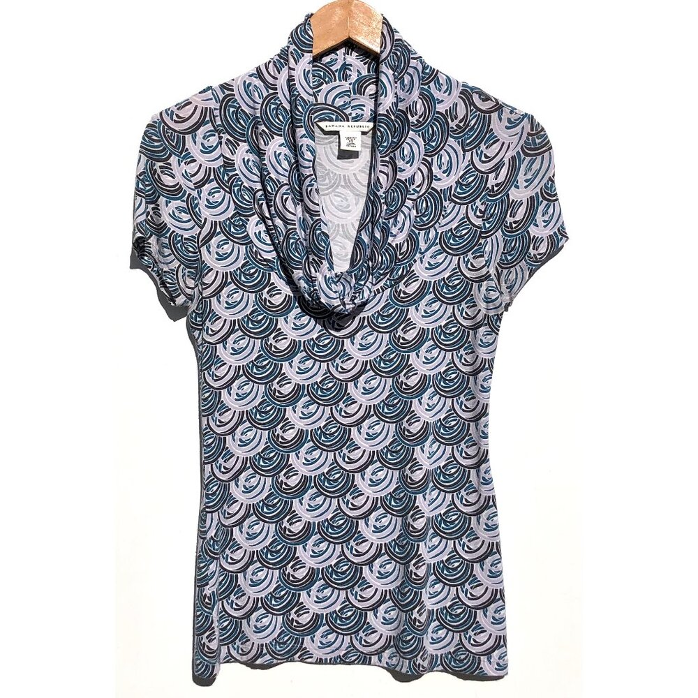 Banana Republic cowl neck short sleeve top women size XS petite swirl pattern